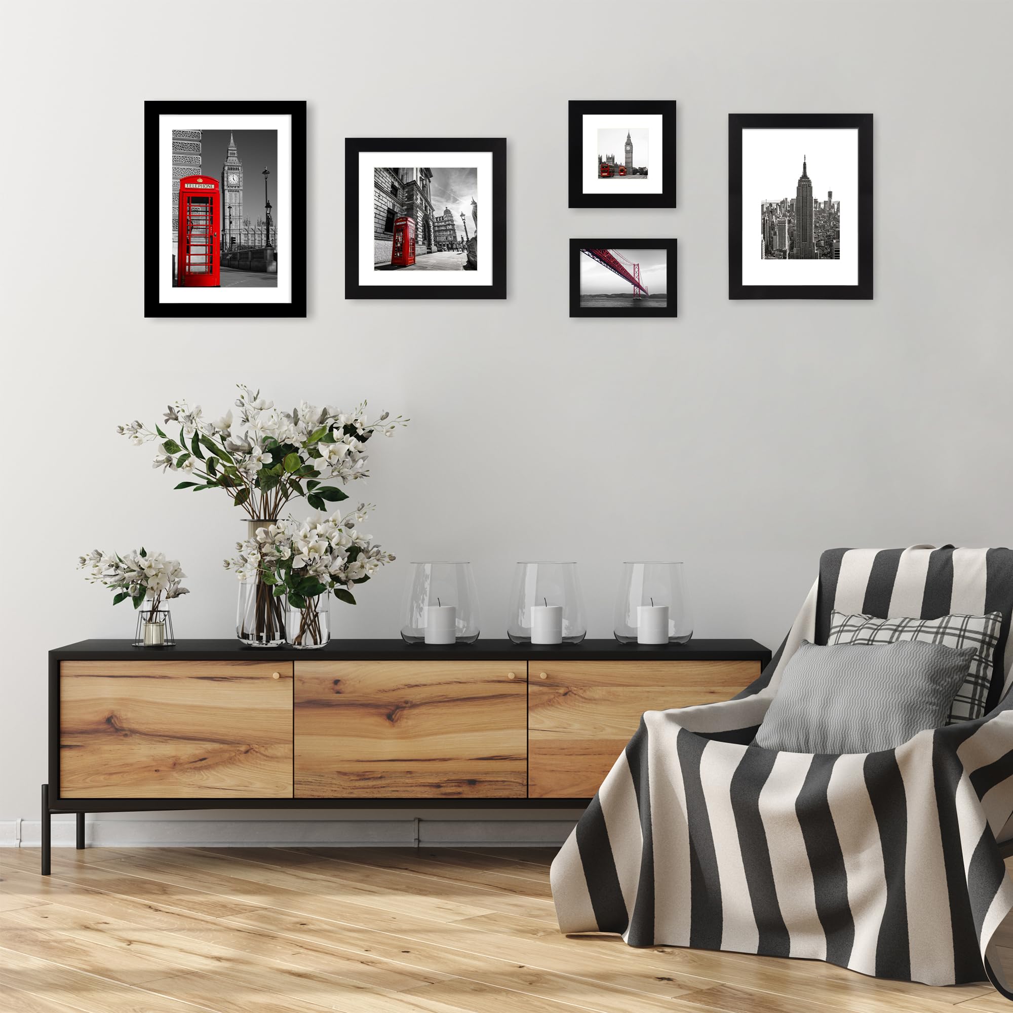 iRahmen 6x9 Picture Frame Set of 2 with HD Glass, Black Wood Photo Frames for Horizontal or Vertical Tabletop and Wall Mounting